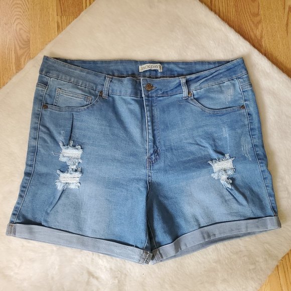 JACK DAVID CUFFED HEM STRETCH JEAN SHORTS - Picture 1 of 4